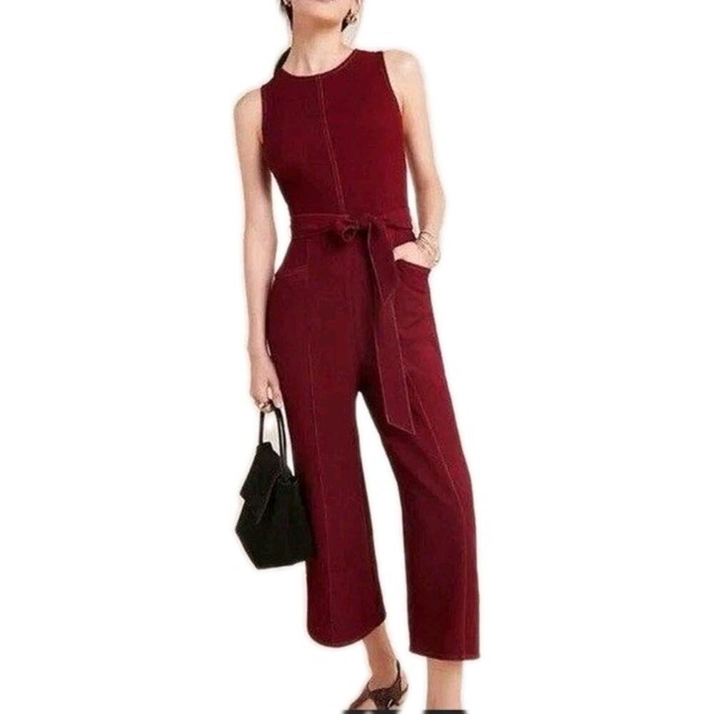 Greylin Anthropologie Jumpsuit Size S Burgundy Pockets Versatile Wide Leg